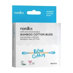 Bio Kosmetikstäbchen Bambus Baumwolle blau Nordics, 100 St