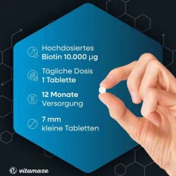 Biotin 10 mg hochdosiert + Zink + Selen Tabletten, 365 St