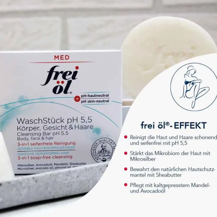 Frei Öl Waschstück pH 5,5 Körper Gesicht Haare, 90 g