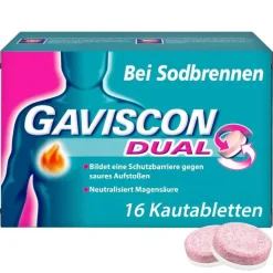 GAVISCON® Dual Kautabletten mit Zweifachwirkung gegen Sodbrennen, 16 St