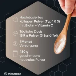 Kollagen Pulver + Biotin + Vitamin C, 480 g