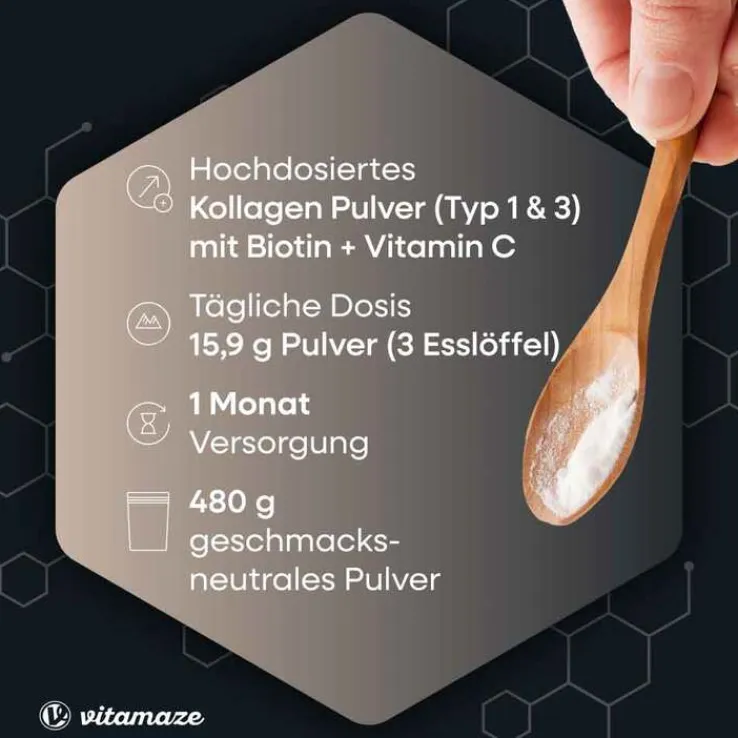 Kollagen Pulver + Biotin + Vitamin C, 480 g