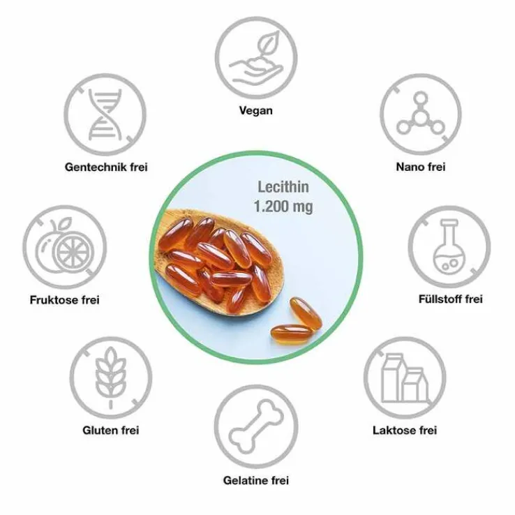 Lecithin 1200 mg Sojalecithin + Vitamin E vegan Weichk., 120 St