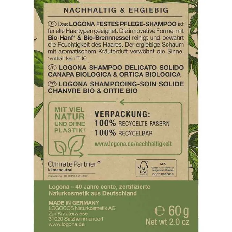 Logona festes Pflege-Shampoo Bio-Hanf & Bio-Brennnessel, 60 g