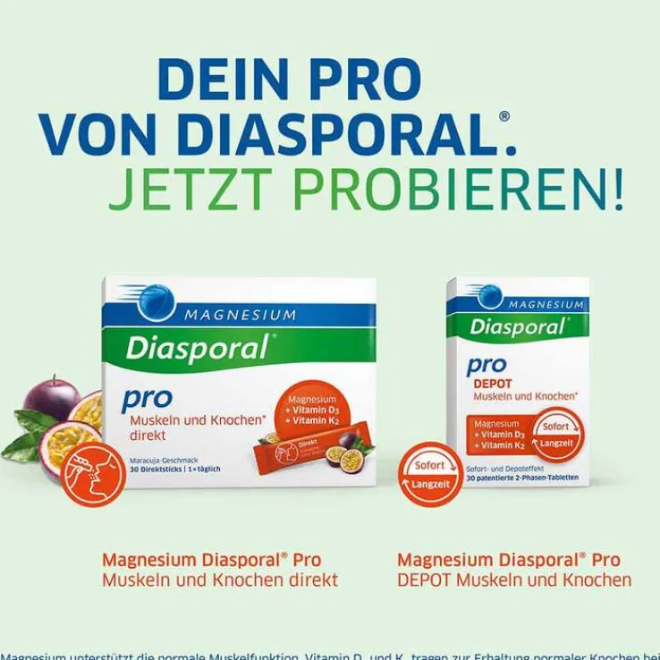 Magnesium Diasporal pro D3 + K2 Muskeln + Knochen direkt Direktgranulat, 30 St