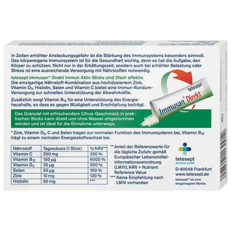 Tetesept Immusan Direkt Zink + D3 + B12 Granulat, 14 St